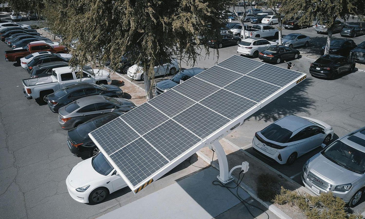 a solar charger for electric vehicles in a parking lot